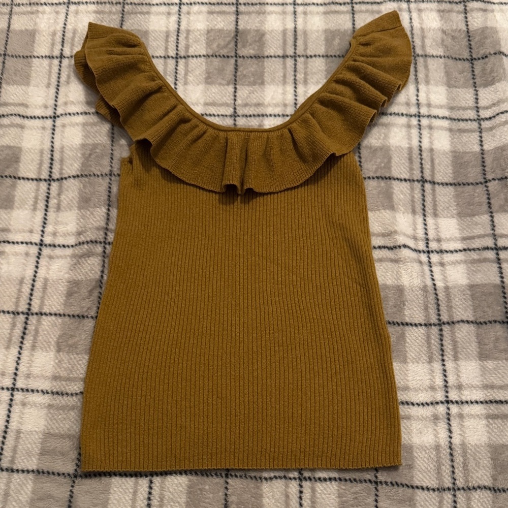 Madewell Ribbed Ruffle Strap Tank Top XS Mustard Knit Feminine